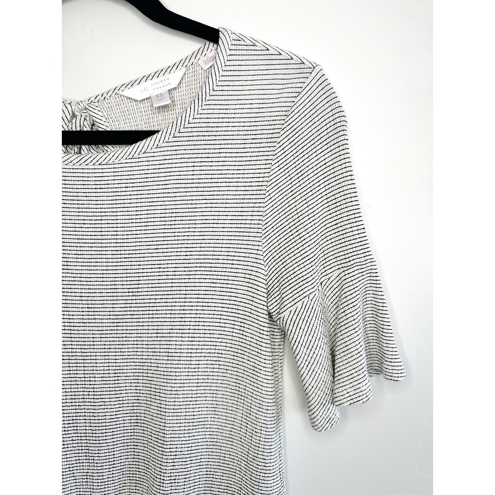 LC Lauren Conrad Striped Twist-Front Ruffle Sleeve Top XS Oversized Boho Career - Picture 4 of 16